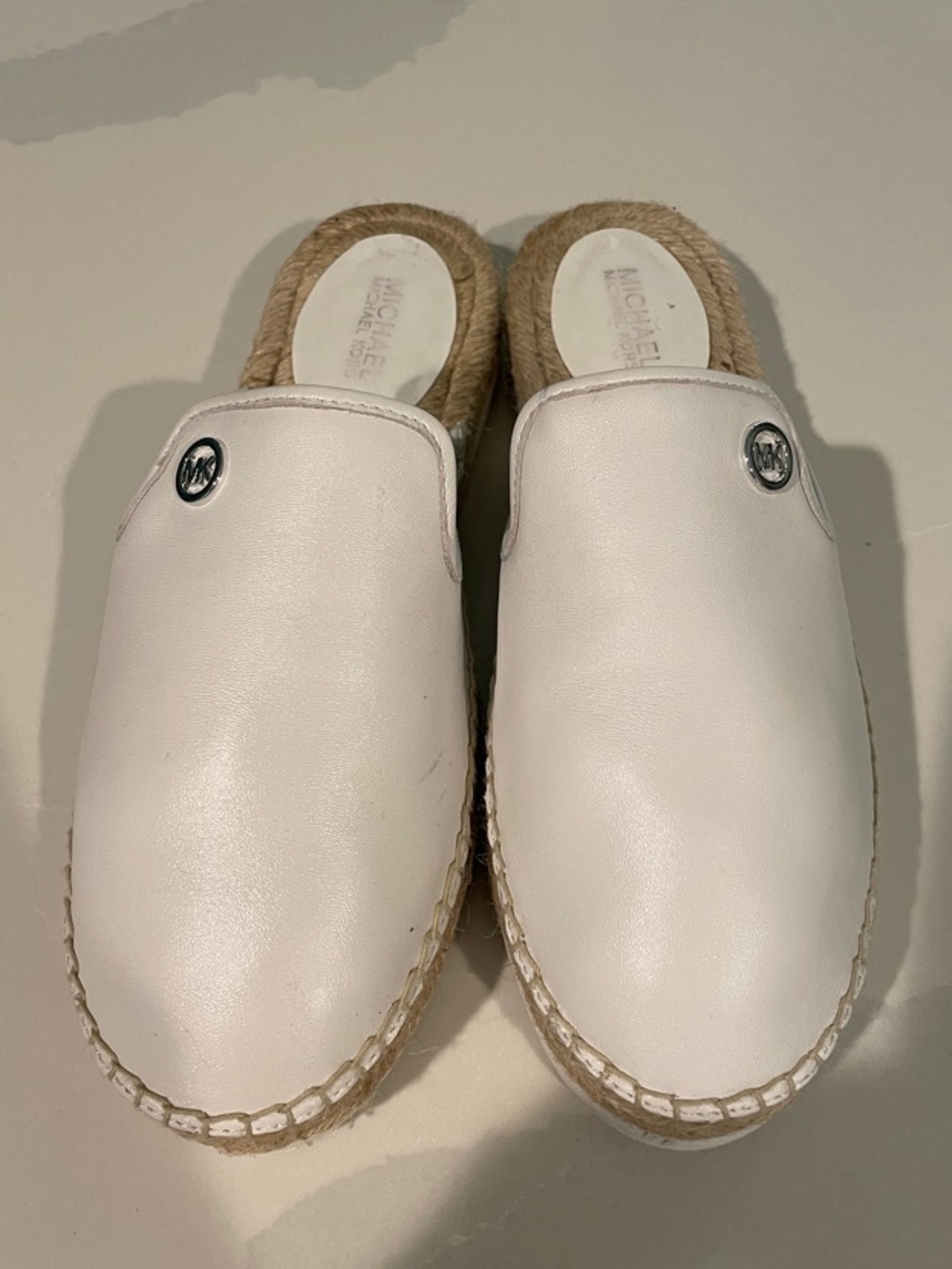 Michael Kors Emilia Espadrille Flat Slide Leather Shoes Sandals women’s 6 white